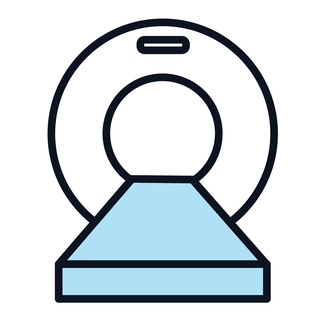 cartoon drawing of a blue CT scan machine