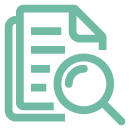 Icon of magnifying glass over page with lines